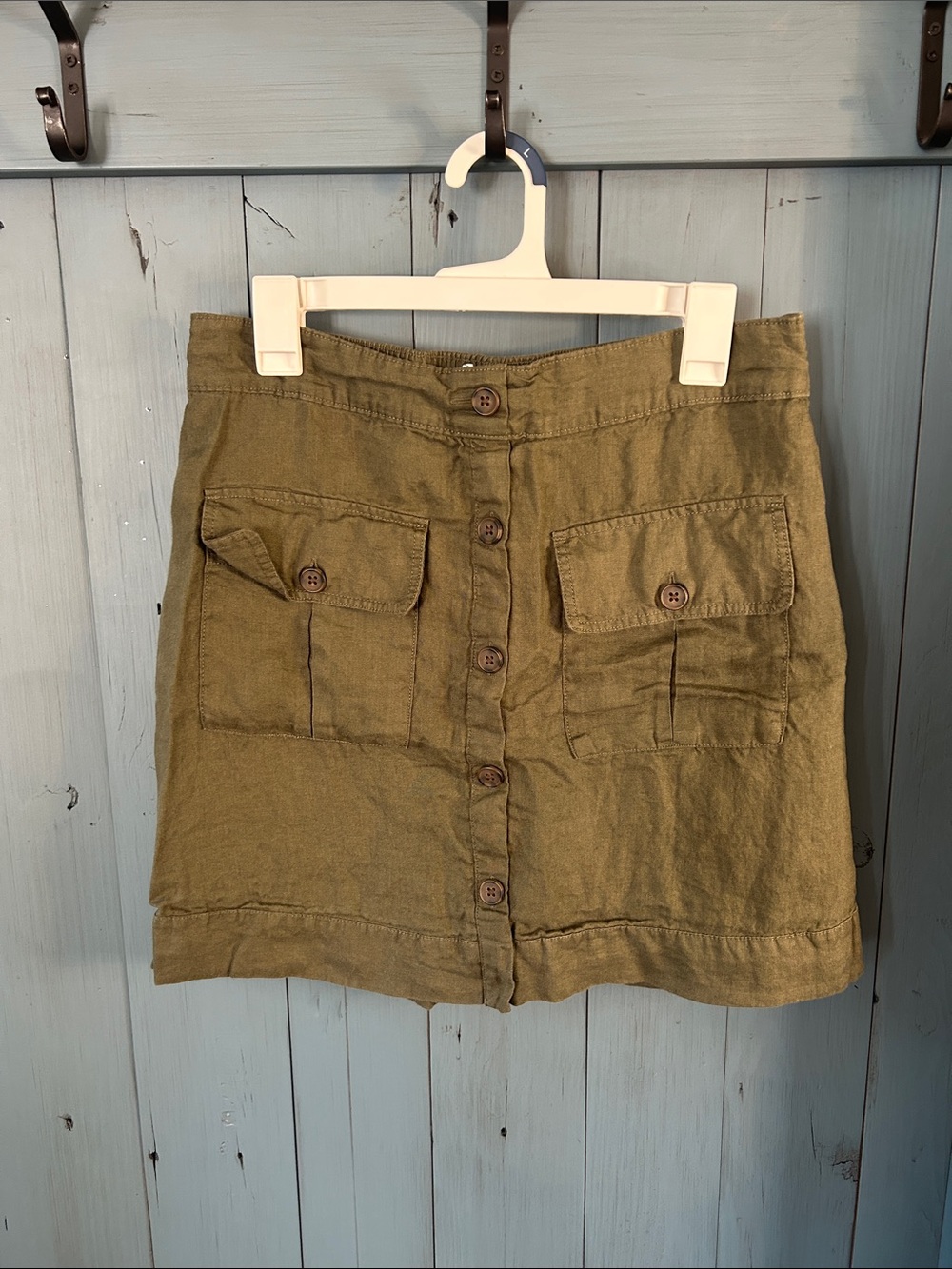 Nicole Miller New York Olive Green 100% Linen Skirt/Skort | Size Large